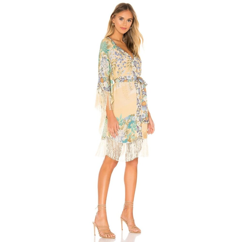 Spell & Gypsy Collective Yellow Fringe Dress Belt Cheetah Floral Extra Small XS